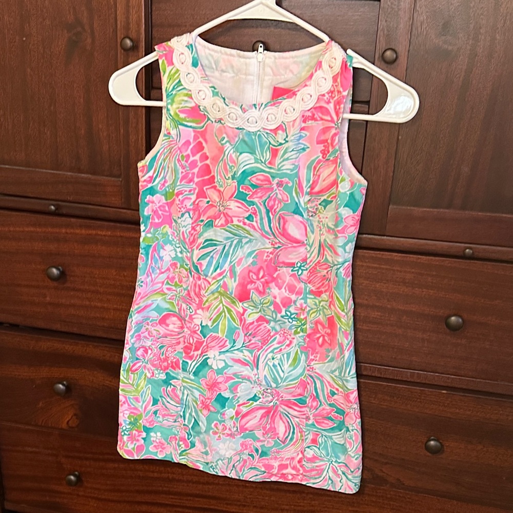 Lilly Pulitzer Floral Sleeveless Dress with Lace Collar Size 8